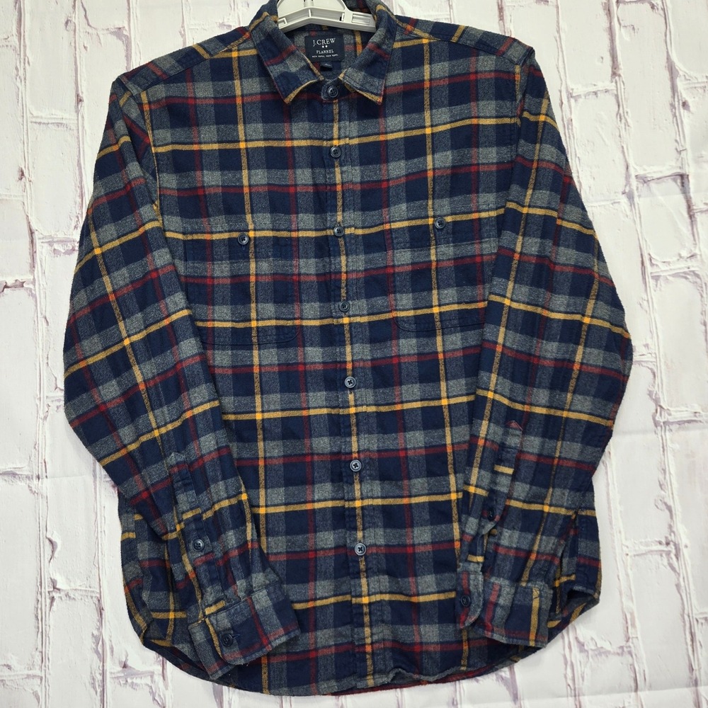 J.Crew Flannel Shirt Navy Plaid Button Down Casual Workwear Cotton Mens Medium